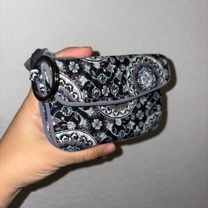 Vera Bradley, Quilted Floral Pattern Wristlet Coin Purse in Black and Blue